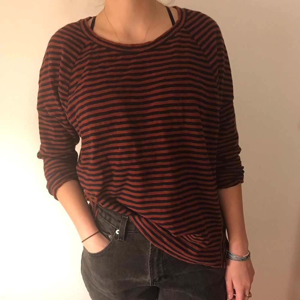 Madewell top- navy and rusty orange striped size M